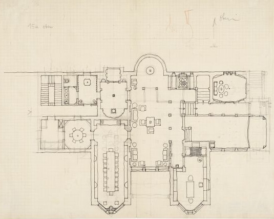 Josef Hoffmann, Grundriss-Entwurf für das Palais Stoclet, um 1905 © mumok, Wien