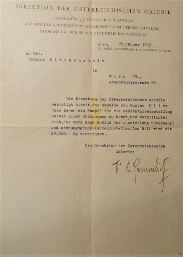 Bruno Grimschitz an Hermine Wittgenstein, 25.1.1943