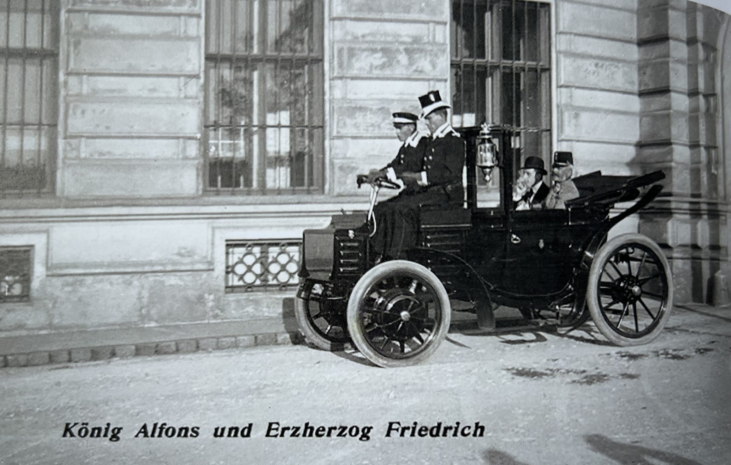 Archduke Friedrich and King of Spain automobile excursion, c. 1905-10, Vienna (c) Albertina