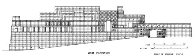 Frank Lloyd Wright, Haus für Charles und Mabel Ennis, Los Angeles, 1923-24, Wandabwicklung (c) Wiki Commons