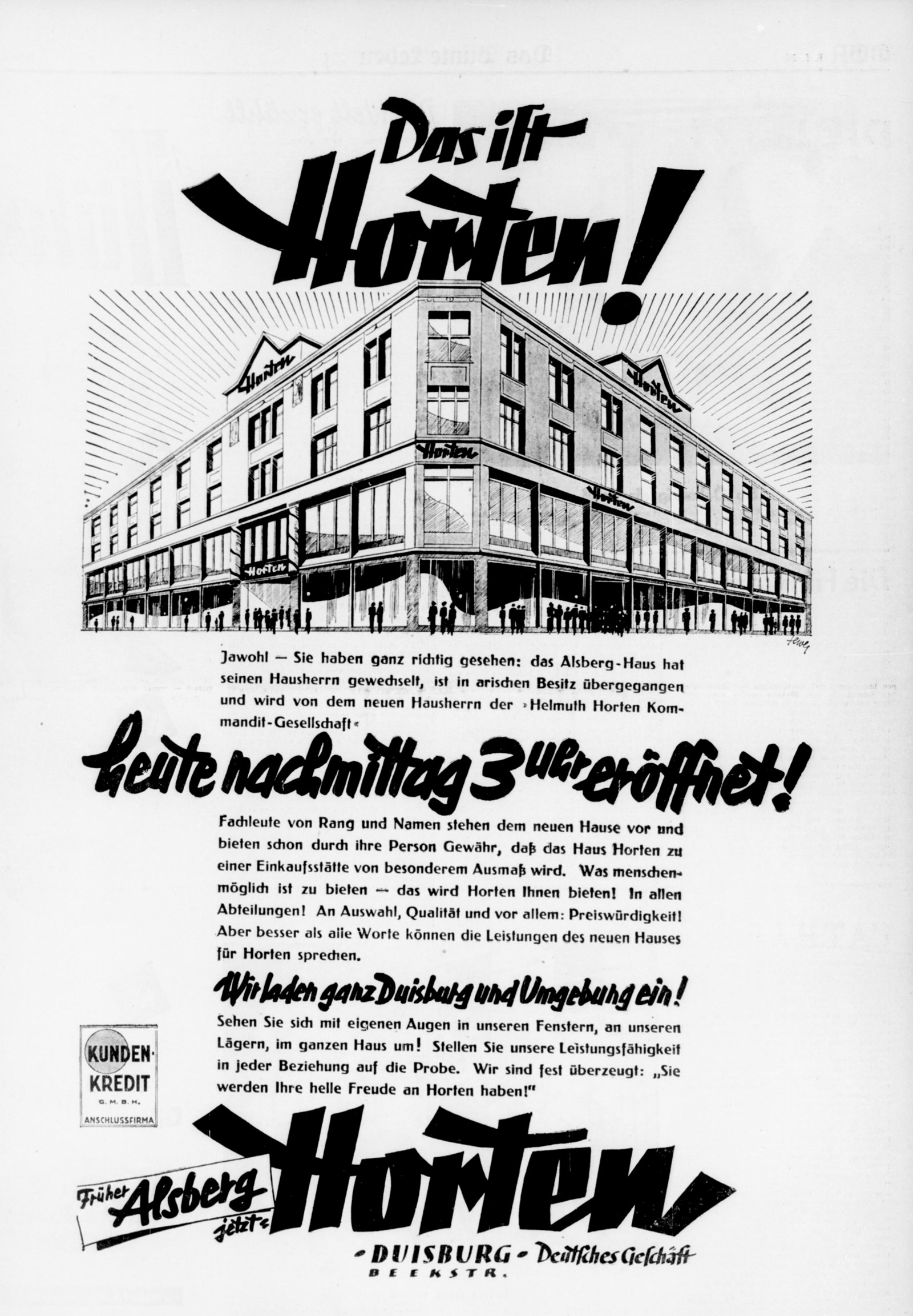 horten-Zeitungsanzeige 1936 (c) Archiv Horten-Hoeres
