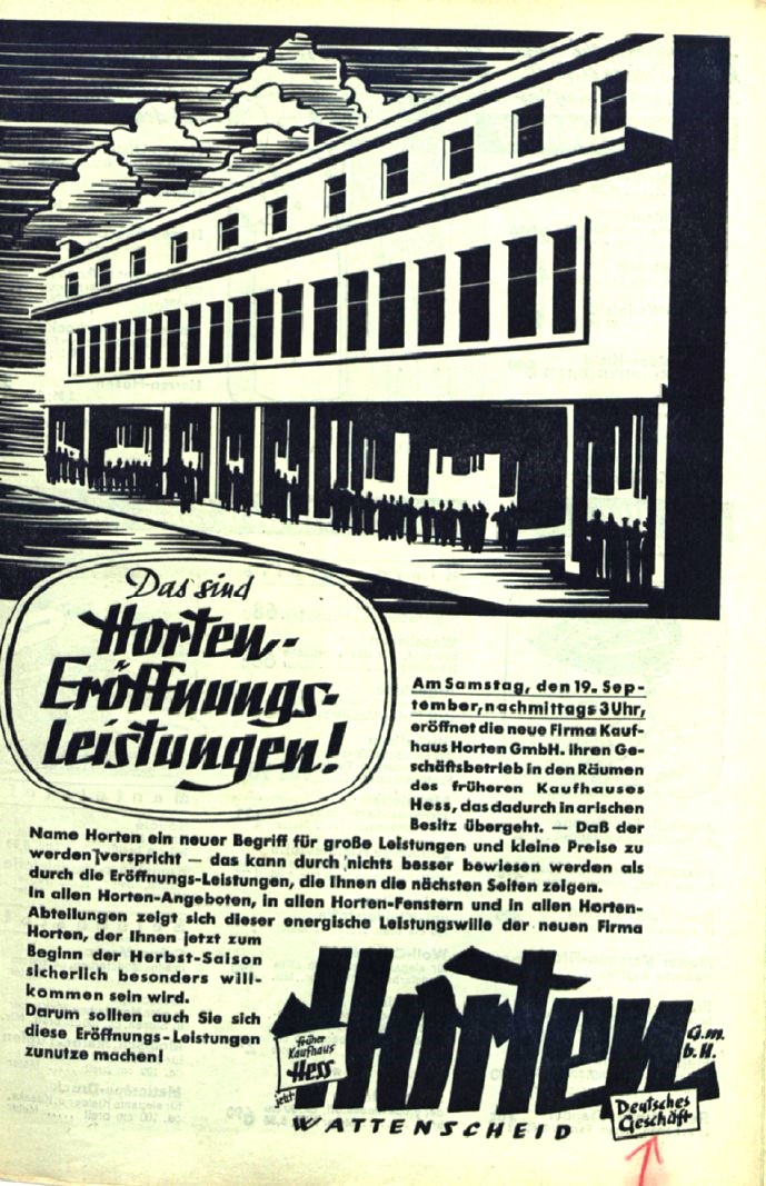 Anzife des Kaufhauses Horten, ehem Hess, in Wattenscheid (c) Hoeres-Archiv Horten