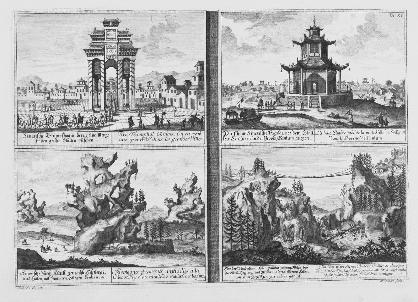 J. B. Fischer von Erlach, "Sinesische durch Kunst gemachte Lustberge und Höhlen mit Zimmern, Stiegen und Teichen etc.", aus: Entwurff einer historischen Architectur, 1721