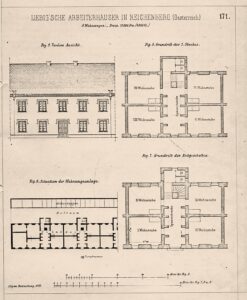 Liebig'sche Arbeiterwohnhäuser in Reichenberg / Liberec, ABZ 1868
