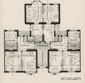 Hubert Gessner, Metzleinstaler Hof, 1923, Grundriss eines dreispännigen Bauteils (c) Wienbibliothek