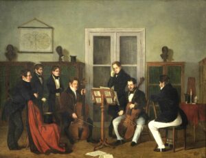 Nikolaus Moreau, Musikalische Soiree bei Denis Bernhard Freiherr von Eskeles, um 1830, Öl auf Leinwand (© Wien Museum, Inv.-Nr. 54967)