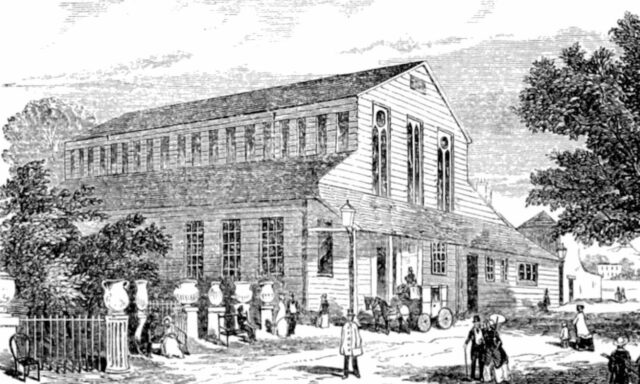 Industrieausstellung in Birmingham, 1849, temporärer Ausstellungsbau © gutenberg.org