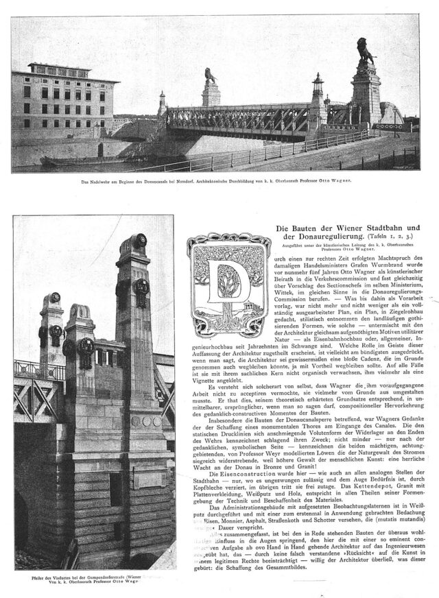 Der Architekt, 1900, S. 1, mit Otto Wagners Bauten für die Wiener Stadtbahn und die den Donaukanal
