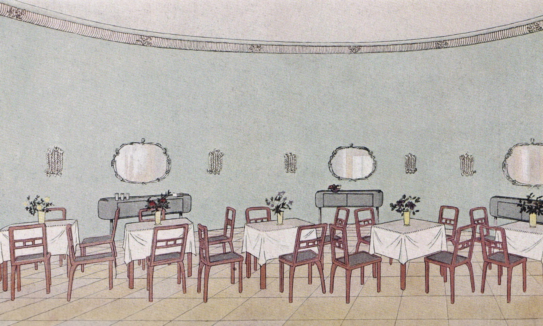Josef Hoffmann, Speisesaal im Haus der Mode, Wien, Palais Lobkowitz, 1939