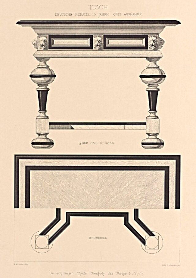 Josef Storck, Tisch aus der Deutschen Renaissance, Vorlagenblatt, 1875, © MAK KI 16876-3