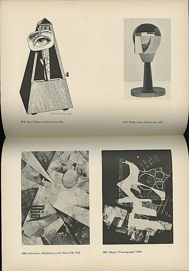Museum of Modern Art, Fantastic Art, Dada, Surrealism, New York 1936, Katalogseiten mit Werken von Man Ray, Sophie Täuber-Arp, Kurt Schwitters und Christian Schad © MoMA, New York