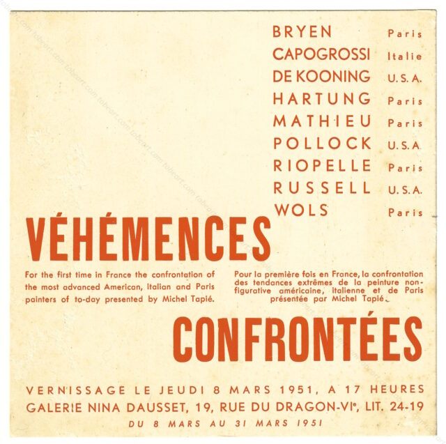Plakat der Ausstellung Véhémences Confrontées, Galerie Nina Dausset, Paris 1951