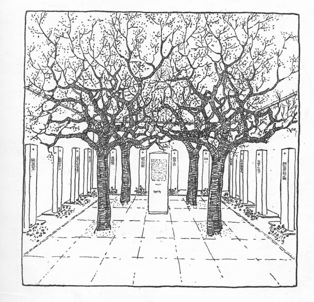 Franz Schuster (Schule Tessenow), Friedhof, Entwurf, aus: Soldatengräber und Kriegsdenkmale, Wien 1915