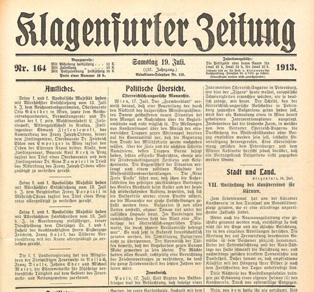 Klagenfurter Zeitung, 19. Juli 1913