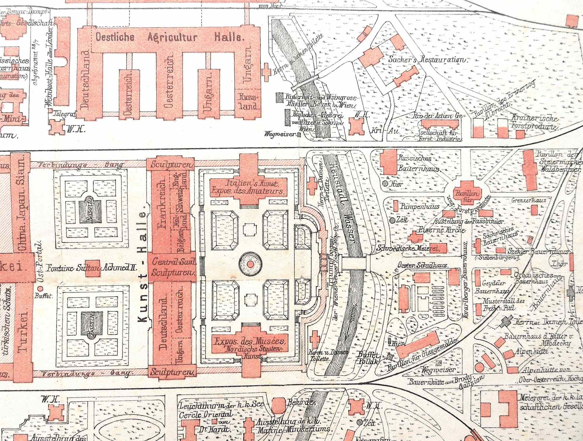 Emanuel Mally, Lageplan der Wiener Weltausstellung, Ausschnitt mit dem Kunsthof, 1873, Wien Museum, Mappe M 989-5, IN 74624