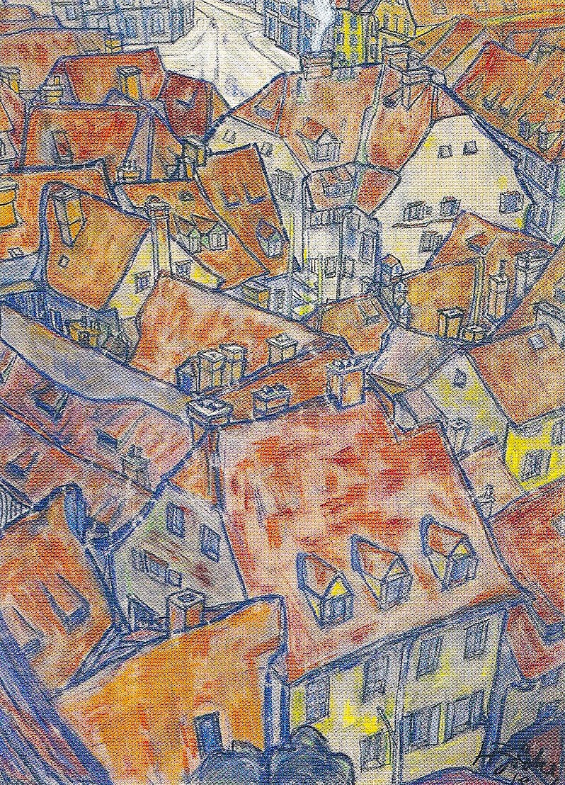 Hebert Boeckl, Dachlandschaft, um 1918, Privatbesitz