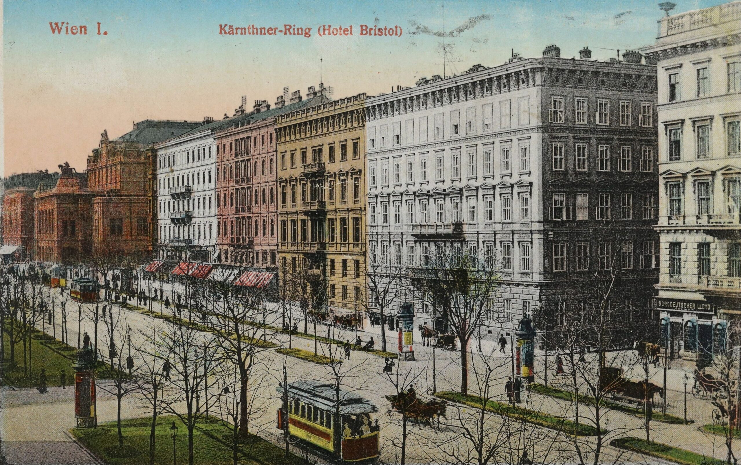 Christian Ludwig Förster, Mietshaus Kärntner Ring 7, Wien, 1863 (Eckhaus Bildmitte), Sitz des Hotel Bristol 1892-98, ab 1917 Sitz der Kunsthandlung Nebehay © Wien Museum