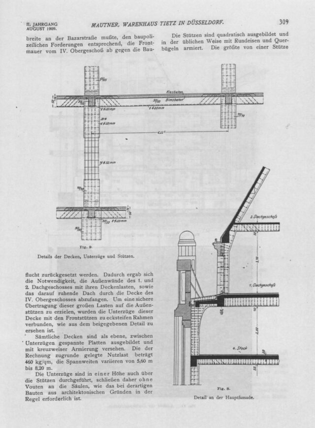 Ernst Mautner, Das Warenhaus Tietz in Düsseldorf, in: Armierter Beton, August 1909, S. 303–313